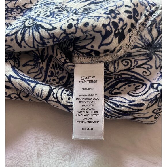 Sigrid Olsen Womens Linen White Blue Floral Tunic Top Small 3/4 Sleeves Casual - Picture 9 of 10